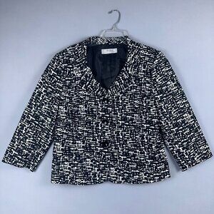 Tahari Textured Blazer Suit Jacket Single Breasted Black White Womens Size ?